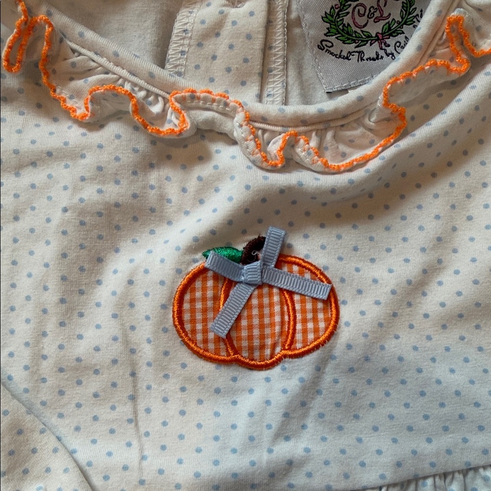 Adorable White Dress with Pumpkin Detail - Picture 3 of 4